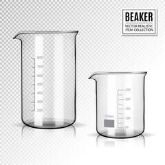 Two Chemical Laboratory Glassware Or Beaker. Glass Equipment Empty Clear Test Tube. EPS10 Vector