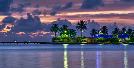Island and Beach of the Maldives. Tourism, travel and vacation in a luxury resort