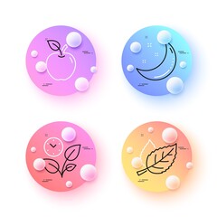 Apple, Leaves and Leaf minimal line icons. 3d spheres or balls buttons. Moon stars icons. For web, application, printing. Fruit, Grow plant, Nature leaves. Night. Apple line icon banner. Vector