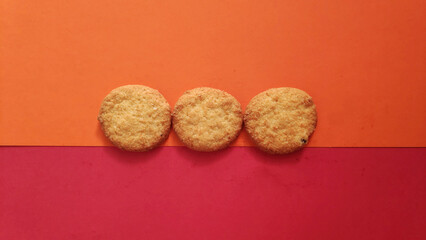 chip cookies on red background
