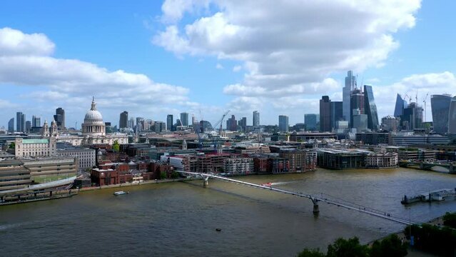Aerial view over the city of London with St Pauls Cathedral and River Thames - travel photography