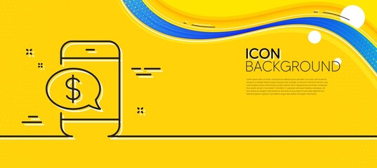 Obraz na płótnie Canvas Pay by phone line icon. Abstract yellow background. Mobile payment sign. Finance symbol. Minimal phone payment line icon. Wave banner concept. Vector