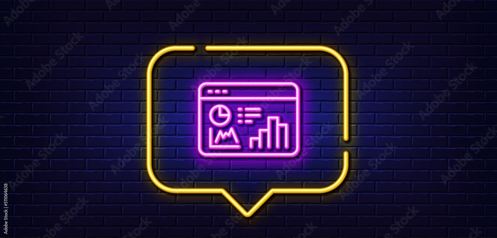 Poster neon light speech bubble. seo statistics line icon. search engine optimization sign. analytics chart
