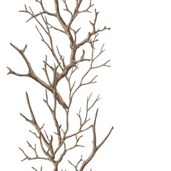 Seamless pattern with dry bare branches. Decorative natural twigs.