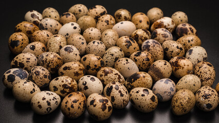 Fototapeta premium Group of quail eggs as a background. Raw eggs.