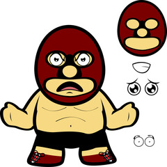 grumpy chibi mexican wrestler cartoon expressions pack illustration in vector format
