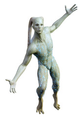 3D Rendering Green Alien on White