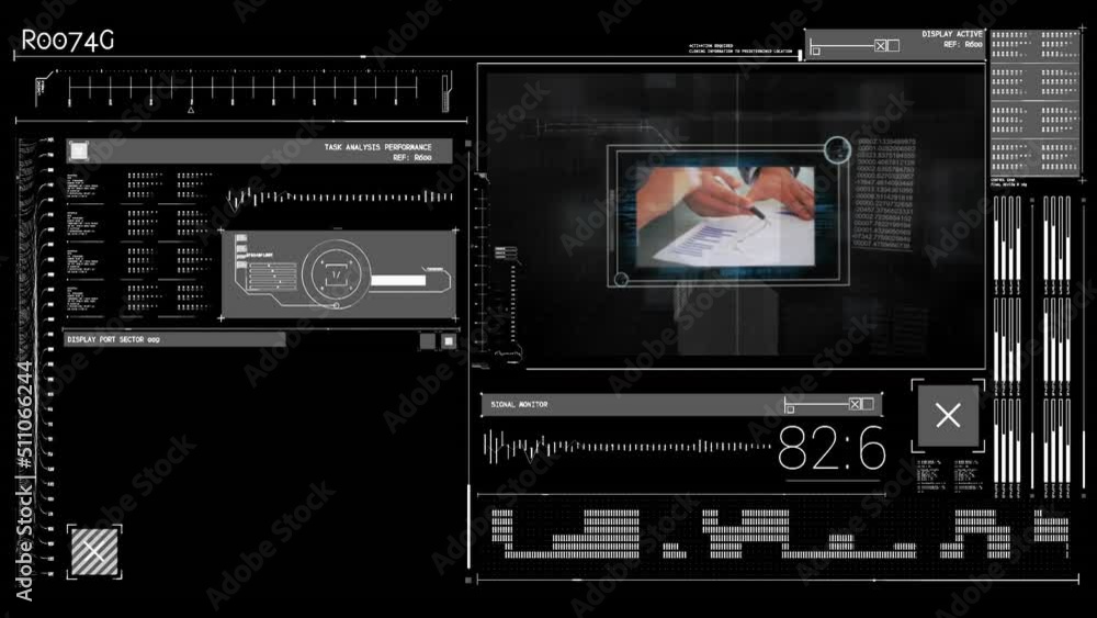 Poster animation of data processing over black background