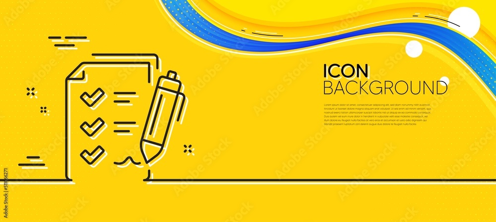 Poster survey checklist line icon. abstract yellow background. report sign. business review symbol. minimal