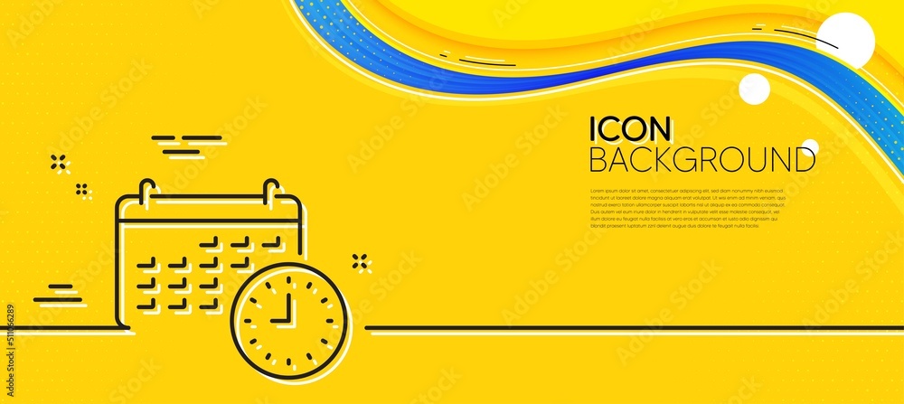 Poster time and calendar line icon. abstract yellow background. clock or watch sign. minimal calendar line 