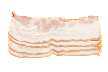 Slices of pork bacon on a white background.