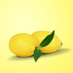 Fresh lemon with green leafs on the desk