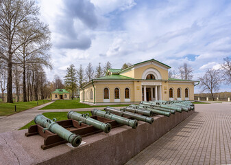 Borodino Museum in the Imperial Park in the village of Borodino against the backdrop of copper...