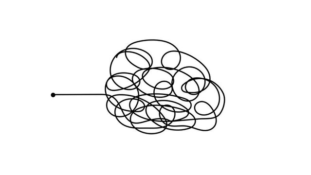 Process of solving, unleashing problems animation. Steps from a complex problem to a simple business solution. Chaotic lines and doodles. Brainstorming video.