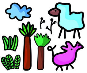 Vector simple colorful illustration: farm set