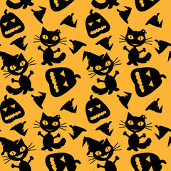 Happy Halloween pattern with pumpkin, bat , spider. Monster seamless pattern Vector stock illustration.