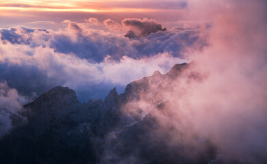 Mystic sunset in the mountains in Julian Alps