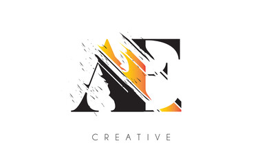 Black and Yellow AE Letter Logo with Vintage Grundge Drawing Design. Destroyed Cutted Letter Icon Vector.