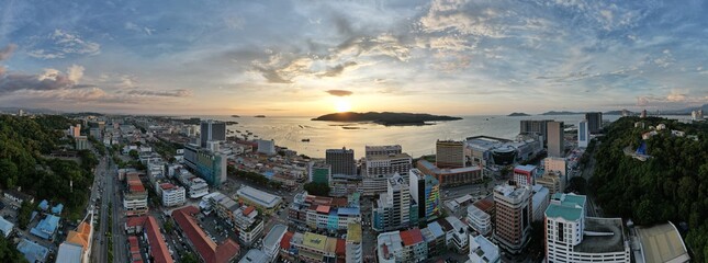 Kota Kinabalu, Sabah Malaysia – June 14, 2022: The Waterfront and Esplanade Area of Kota Kinabalu...