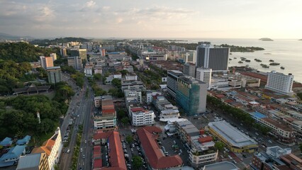 Fototapeta na wymiar Kota Kinabalu, Sabah Malaysia – June 14, 2022: The Waterfront and Esplanade Area of Kota Kinabalu City Centre