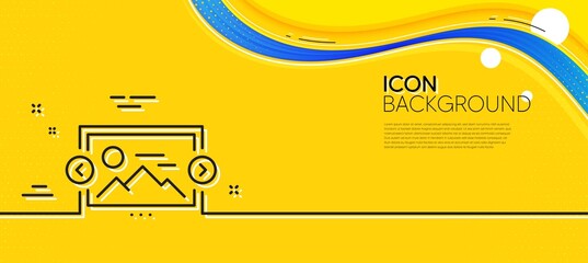 Fototapeta na wymiar Image carousel line icon. Abstract yellow background. Photo thumbnail sign. Album picture placeholder symbol. Minimal image carousel line icon. Wave banner concept. Vector