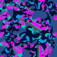 UFO camouflage of various shades of blue, pink and green colors