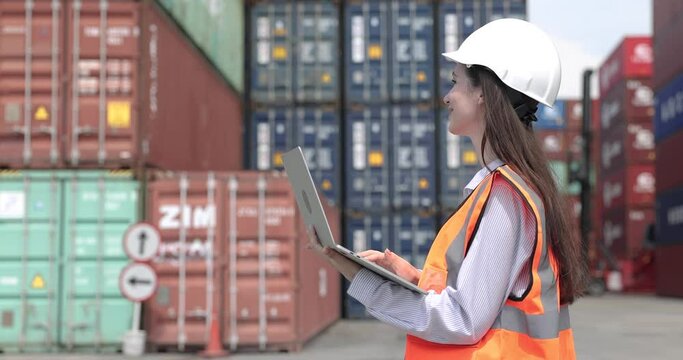 Officers are checking the orderliness of the warehouse, Warehouse for import and export, Logistics and transportation.