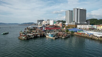 Kota Kinabalu, Sabah Malaysia – June 14, 2022: The Waterfront and Esplanade Area of Kota Kinabalu City Centre