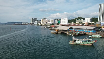 Kota Kinabalu, Sabah Malaysia – June 14, 2022: The Waterfront and Esplanade Area of Kota Kinabalu City Centre