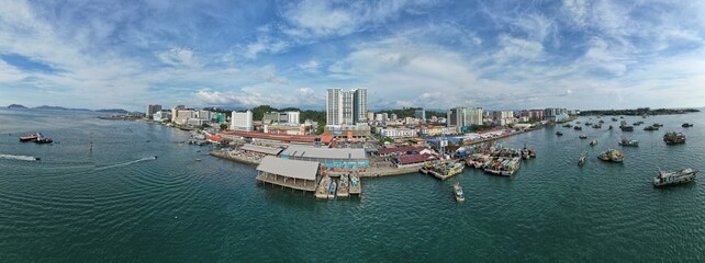 Kota Kinabalu, Sabah Malaysia – June 14, 2022: The Waterfront and Esplanade Area of Kota Kinabalu...