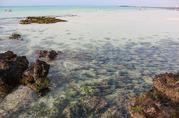 Clean beach with clear water.