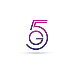 5G network logo. Logo network 5G connection. Number 5 and G letter.