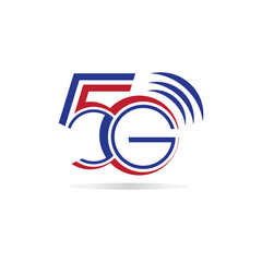 5G network logo. Logo network 5G connection. Number 5 and G letter.
