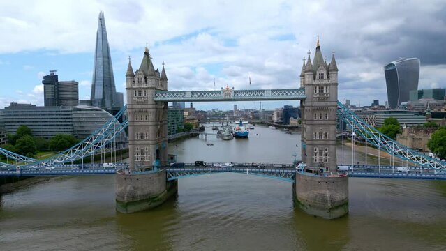 Aeril view over famous Tower Bridge in London - travel photography