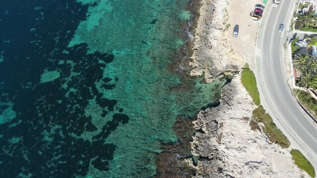 Aerial views from Moraira's coast. Drone video in Moraira, White Coast, Alicante, Spain. Les platgetes, Moraira. 