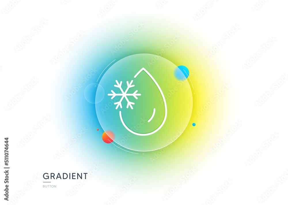 Poster freezing water line icon. gradient blur button with glassmorphism. freeze cold temperature sign. fri
