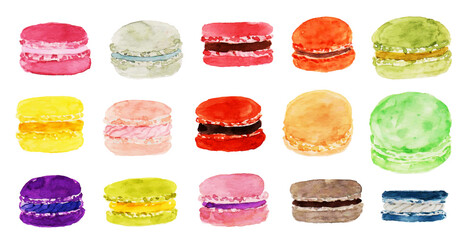 a set of cute sweet macaroon watercolor
