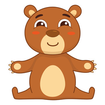 Cartoon charming bear sits and waits for a hug. Kids vector illustration