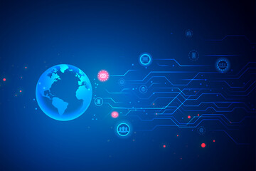 The modern world with wireless network connection with the fastest internet communication, technology covering the world, email communication, wireless global network connection with wifi, and email