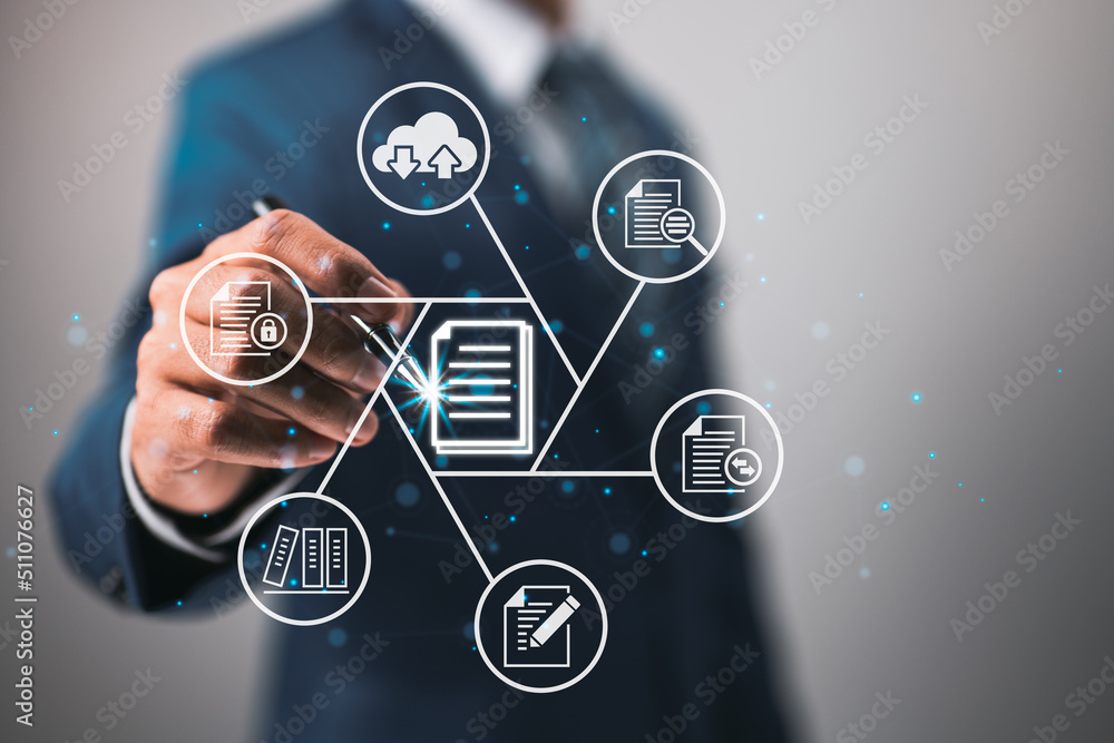 Aufkleber a document management system (dms) is used to store corporate files and information, search for it, 