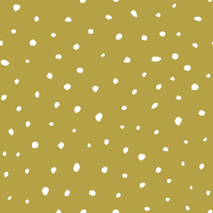 Ditsy polka dot pattern confetti design in olive green background and white irregular circles print. Vector illustration. Surface pattern design by Claudia Orengo.