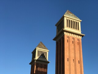 Venetian Towers on Plaza España of Barcelona