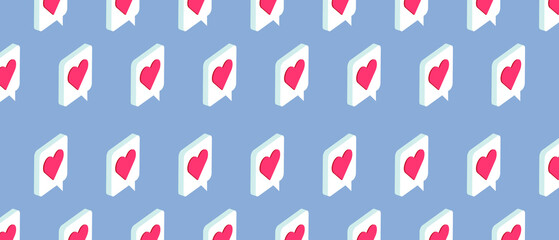 3d hearts pattern icon in retro style on the background. Modern social media cover. Vector EPS 10