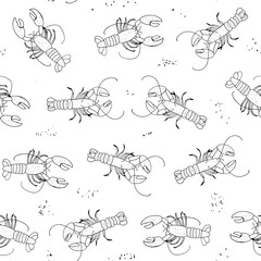 Lobster sea food vector line seamless pattern