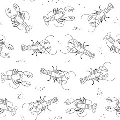 Fototapeta premium Lobster sea food vector line seamless pattern