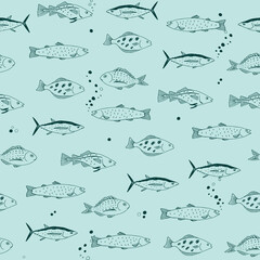 Fish sea life vector seamless pattern
