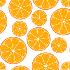 Obraz premium Orange slices seamless pattern. Vector background with citrus halves on white. Cartoon flat illustration.