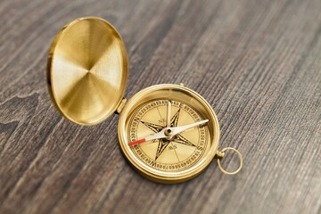 Compass. Traditional navigation device indicating the cardinal points (north, south, east, and west).