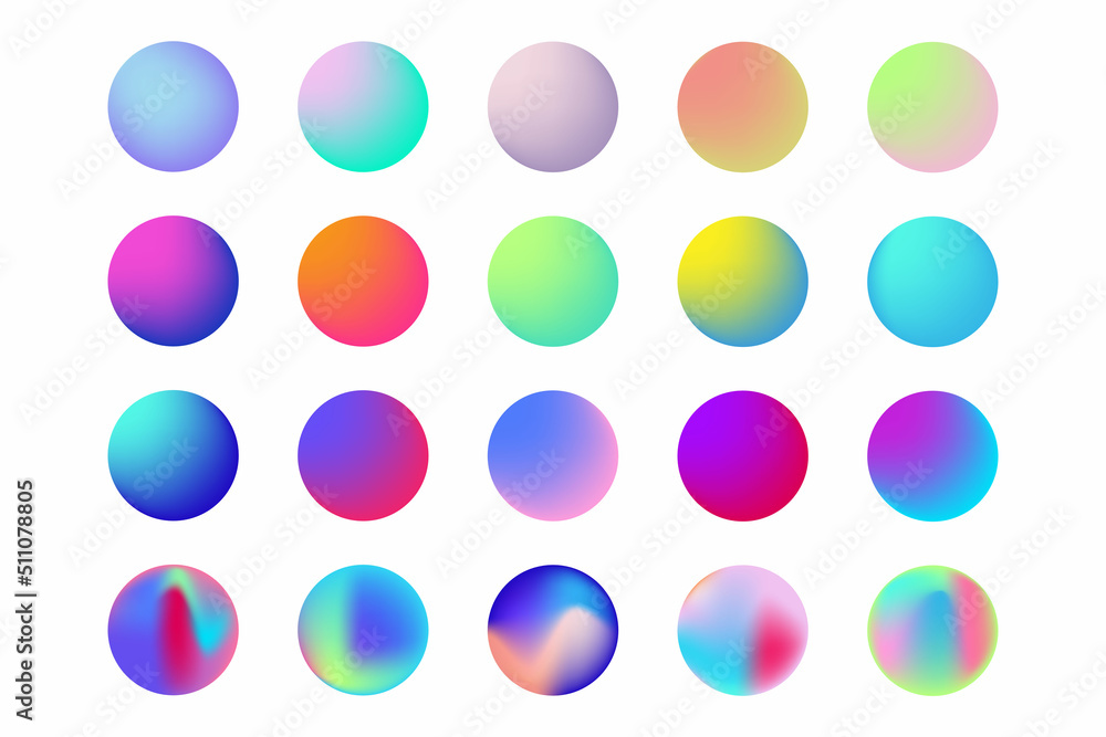 Poster set of round vector gradient. multicolor sphere. modern abstract background texture. template for de