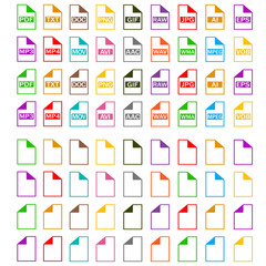 Symbol set file formats. Set of Document File Formats icons. File extensions diverse icons set isolated. image jpg illustration.
